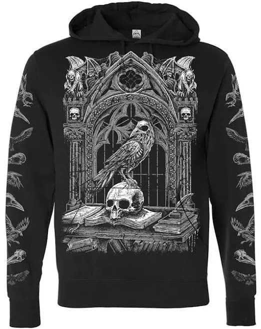 Quoth the Raven Hoodie Hoodie Sleeves — Goth mens outerwear — VampireFreaks