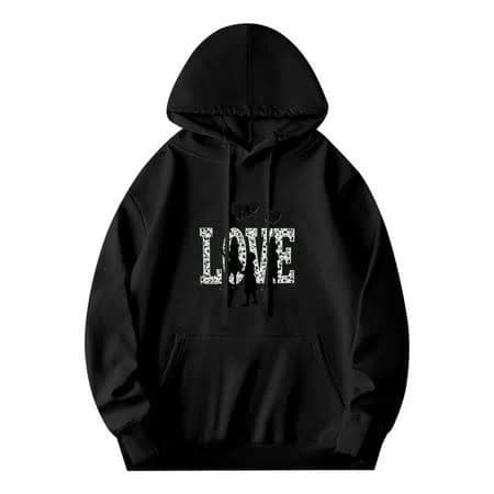 CHICBAY Men's Black Hoodie with ' Love ' Graphic Heart & Silhouette Relaxed Fit Long Sleeve Pullover Sweatshirt with Front Pocket, Size: 3XL