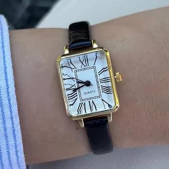 Women's Rectangular Roman Numeral Dial Leather Watch