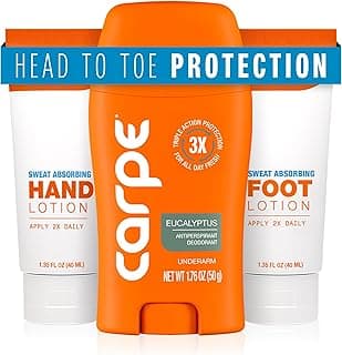 Head to Toe Bundle - Underarm Antiperspirant Deodorant - Sweat Absorbing Hand Lotion - Sweat Absorbing Foot Lotion - Manage Sweat & Odor for Hands, Feet, Underarms - Eucalyptus Scent
