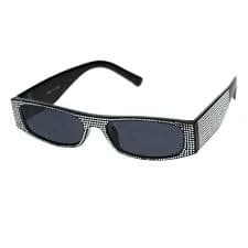 Womens Rectangular Sunglasses Shiny Silver Decor Fashion Shades UV 400