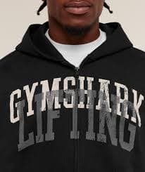 Gymshark Layered Graphic Zip Up Hoodie - Black | Gymshark