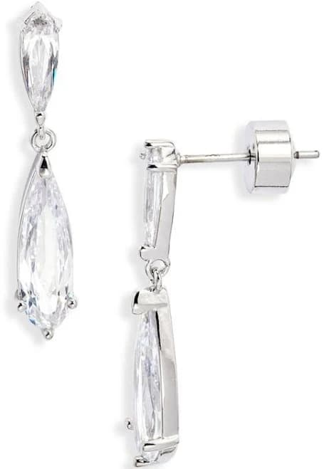 Nordstrom Elongated Pear Cubic Zirconia Silver Earrings