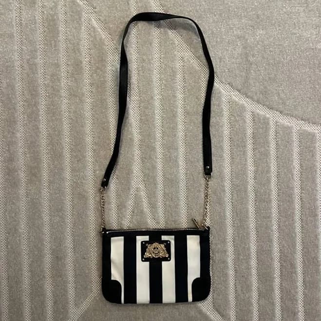 Juicy Couture Black/White Striped Crossbody Bag with Gold Hardware
