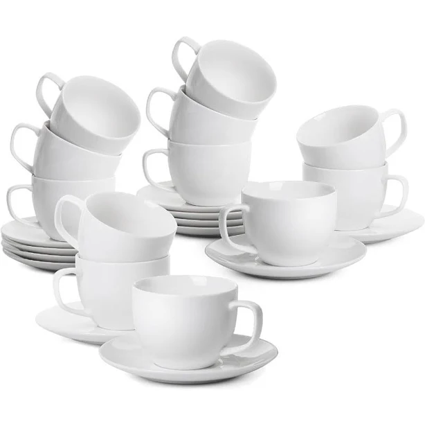 Daisy White Porcelain Tea Coffee Cups Set Six 7oz