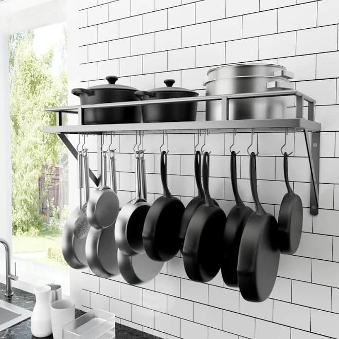 KES 30 in. Wall Mount Rectangular Pot Rack with 12 Hooks
