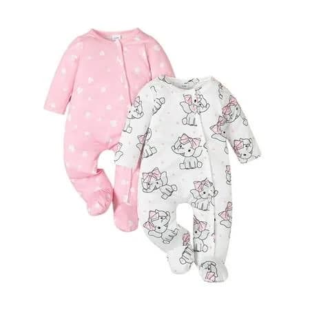 Baby Girl Long Sleeve Animal Print Romper Jumpsuit (2 Pack)