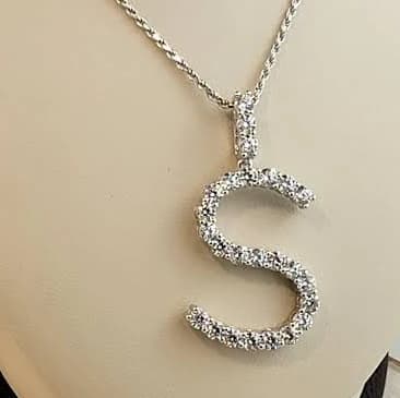 Cubic Zircon Initial Necklace and Chain Set in Silver