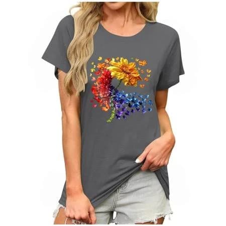 Women's Casual Crew Neck Short Sleeve Floral Tee