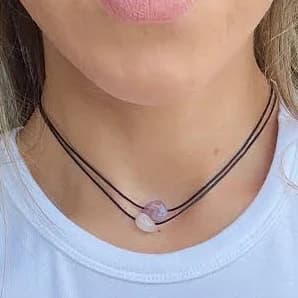 Adjustable Cord Choker Necklace with Aquamarine, Amethyst, and Rose Quartz