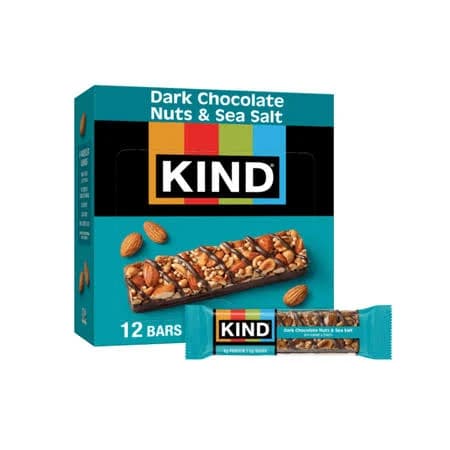 Kind Nut Bars, Dark Chocolate Nuts and Sea Salt, Healthy Snacks, Gluten Free, Low Sugar, 6g Protein, 12 Count, Size: 3 x 6 x 6.31