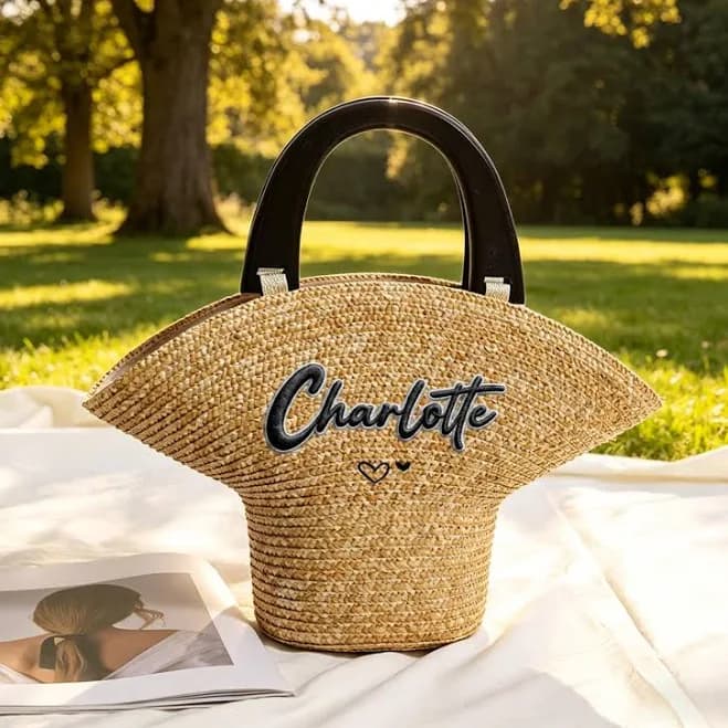 Personalized Embroidered Straw Bag
