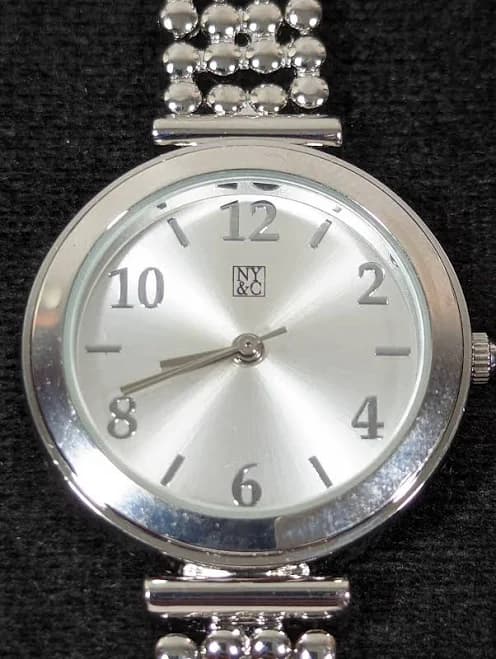 Nyc Silver Tone Dial Round Case Sphere Link Bracelet Band Watch 7.5