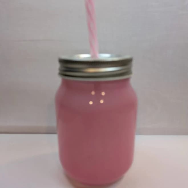 Pink Glass Drinking Jar with a Straw