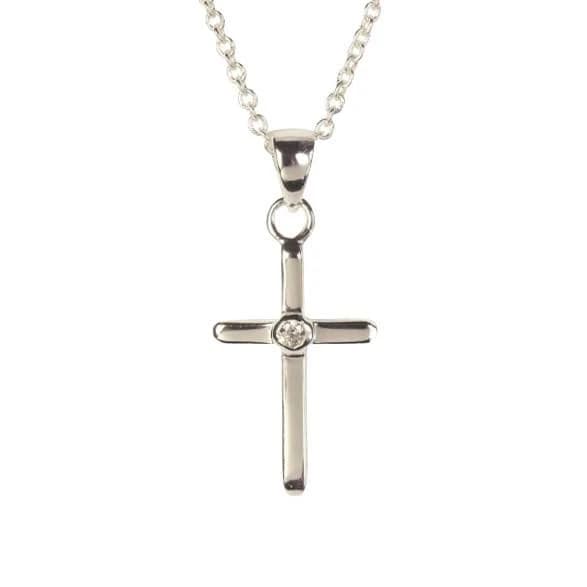 Dicksons Silver Plated Thin Cross Necklace with CZ Center