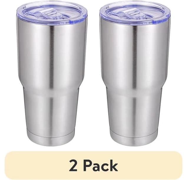 (2 pack) 30oz Double Wall Stainless Steel Large Tumbler, Slider Lid, 36130712