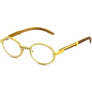 Item: 0562D EA Unisex Metal Small Rimless Rectangular Rhinestone Frame w/ Woodgrain Print Temples and Clear Lens
