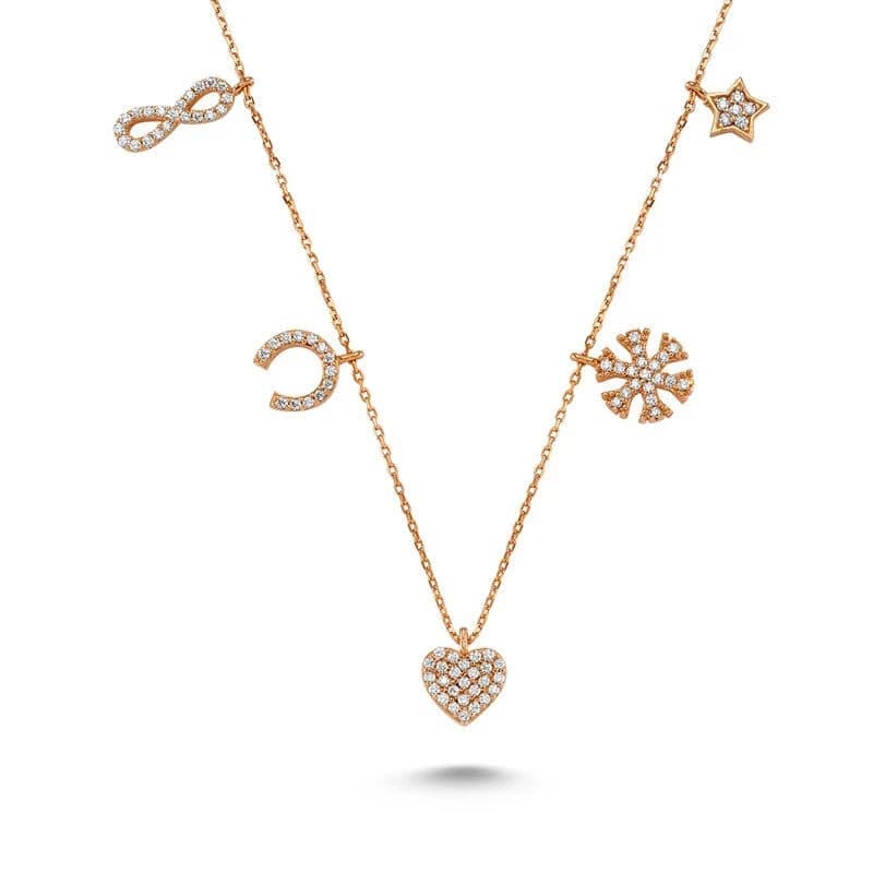 Amorium Jewelry Rose Gold Choker Necklace with Multiple Charms