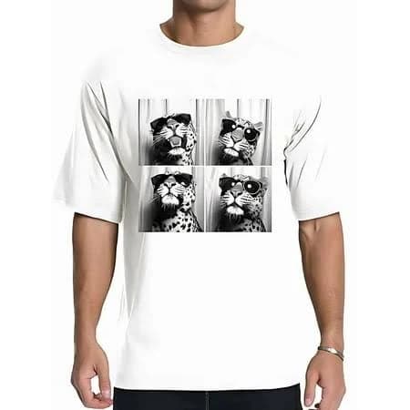 No No Retro Men's Adult Classic Fashion Pure Cotton Short-Sleeved Casual Animal Print T-Shirt Leopard Print Cool Cats Graphic T-Shirt - Fun And