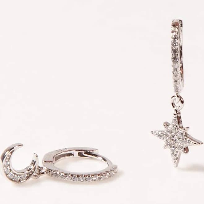 Moon & Star Silver Charm Huggies