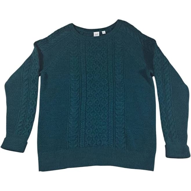 Gap Emerald Green Cable Knit Sweater Womens Large Crew Neck Pullover