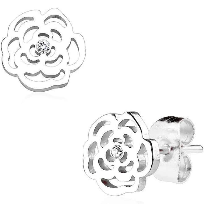 Stainless Steel Rose Stud Earrings