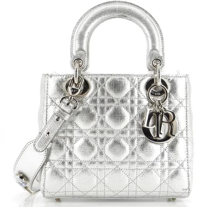 Christian Dior My Abcdior Lady Dior Bag Metallic Cannage Quilt Leather