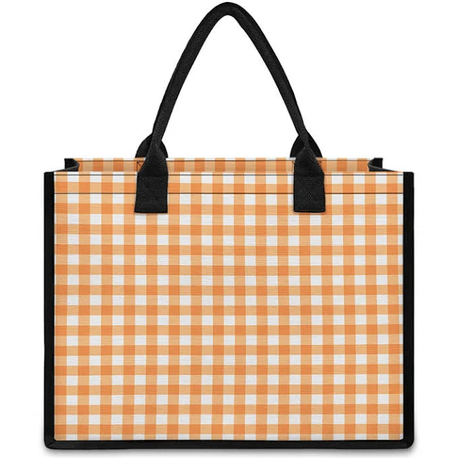 Orange and White Check Pattern Print Canvas Tote Bag