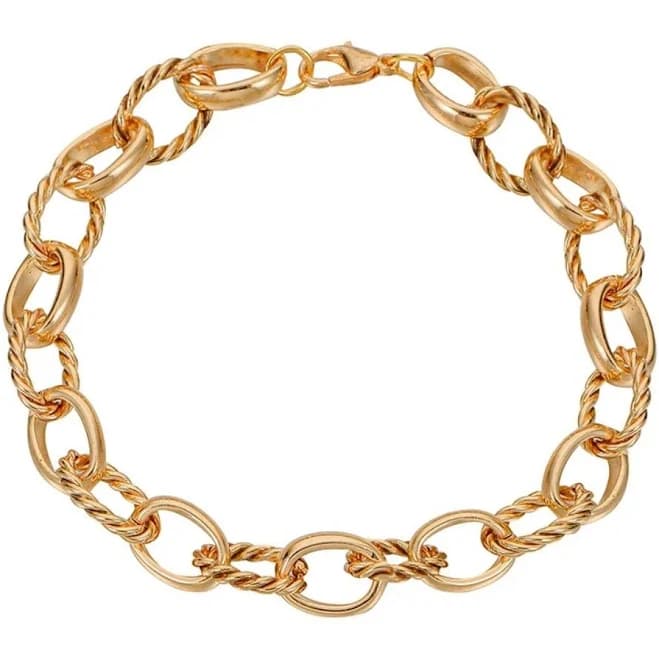 18K Gold Textured Oval Link Bracelet