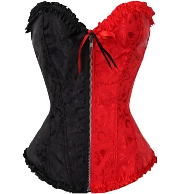 1980s Gothic Colorblock Jacquard Ruffled Corset