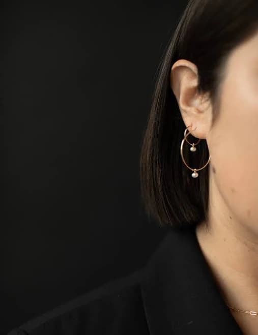 14K Yellow Gold Freshwater Pearl Drop Hoop
