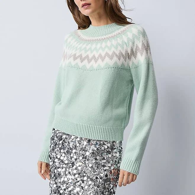 Ann Taylor Women's Petite Fair Isle Mock Neck Sweater