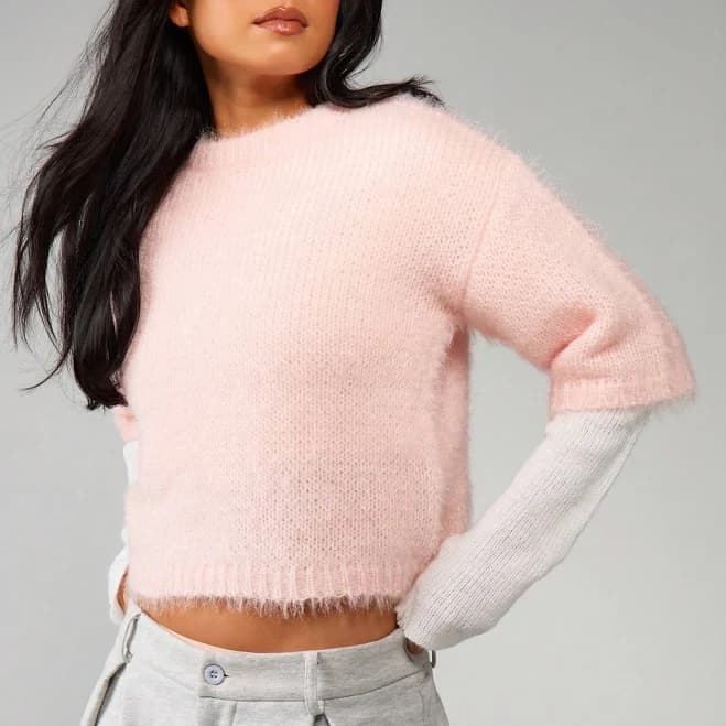 Missguided Oversized Fuzzy Knit Sweater with Ribbed Sleeves