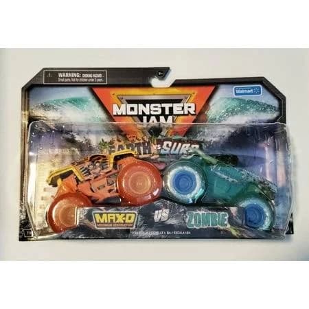 Monster Jam 2 Pack Earth Vs Surf MAX-D Maximum Destruction Zombie Spin Master