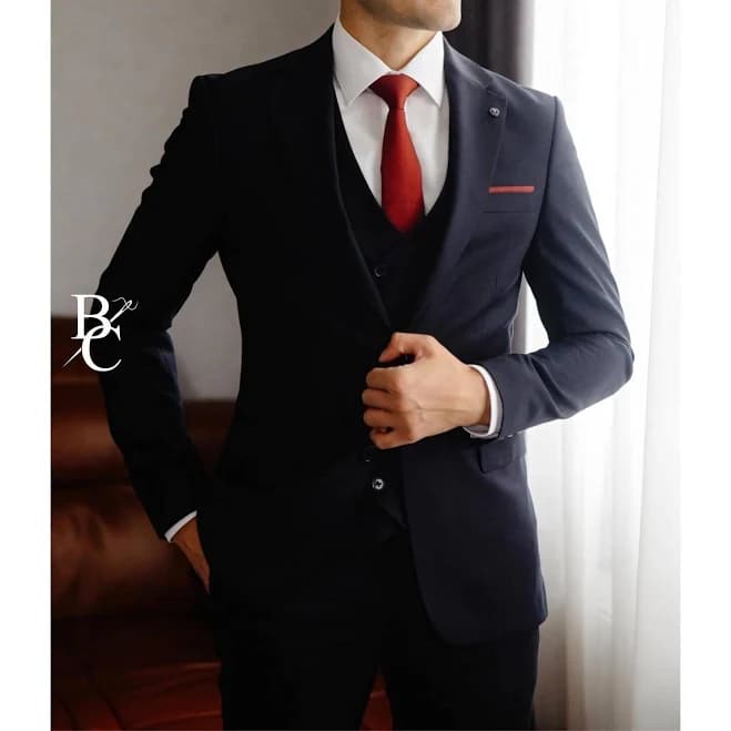 Men's Slim Fit Suit with Red Accents