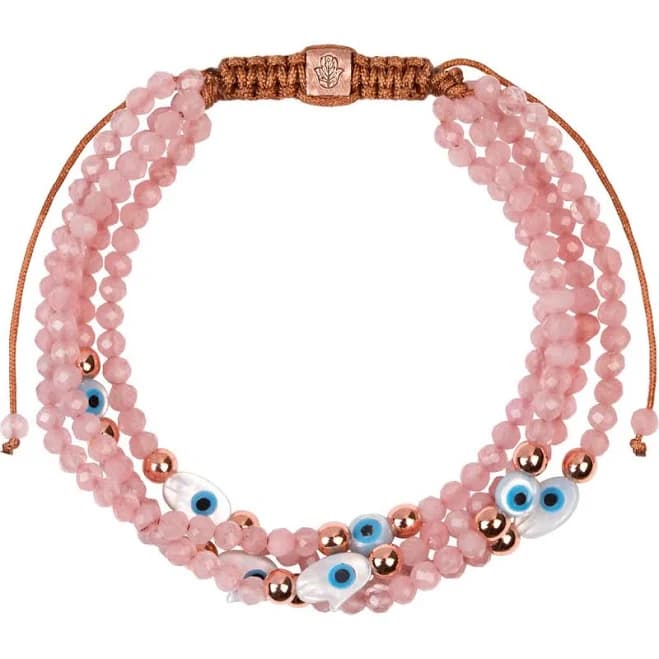 Karma and Luck Vision of Love Rose Quartz Evil Eye Bracelet