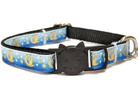 Blue Shiny Cat and Moon Breakaway Cat Collar With Removable Bell