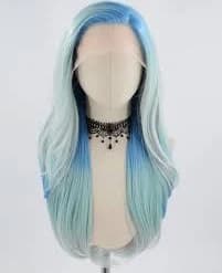 Blue Ombre Grey Wavy Synthetic Lace Front Wig WW623