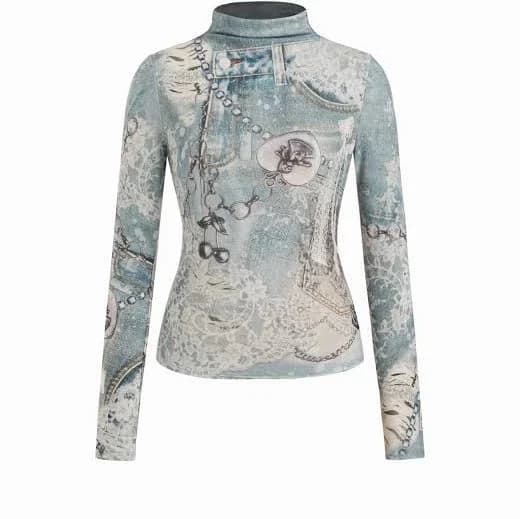 Mesh Mesh Graphic Turtleneck