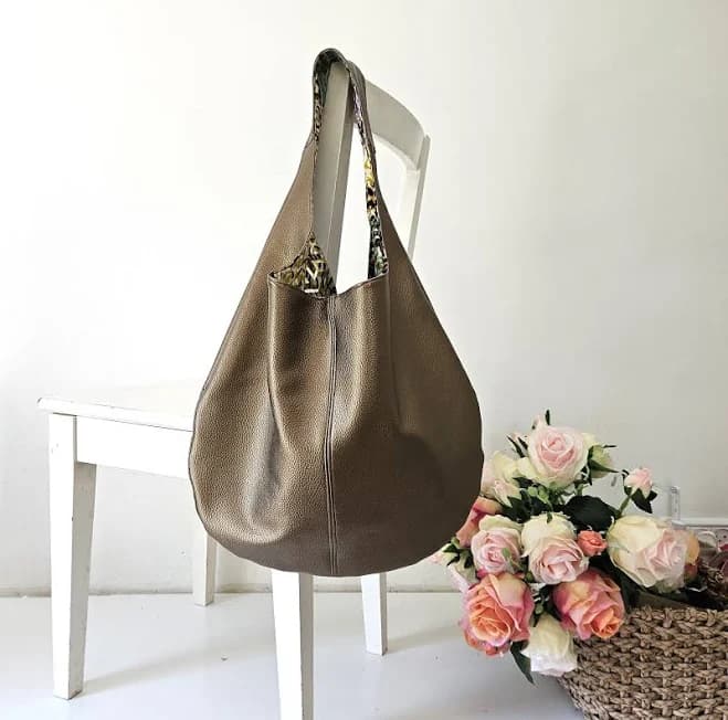 Metallic Vegan Leather Slouchy Shoulder Bag