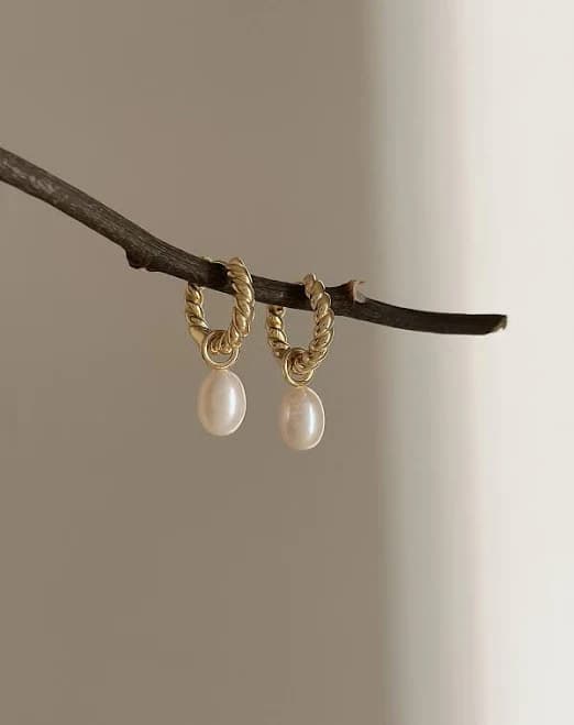 Minimalist Gold Pearl Drop Huggie Earrings