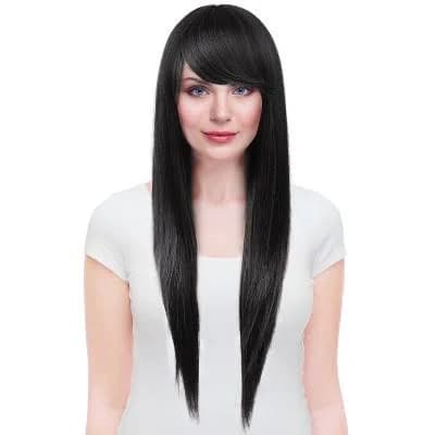 Tirrinia Women's Silky Long Straight Synthetic Wig with Bangs
