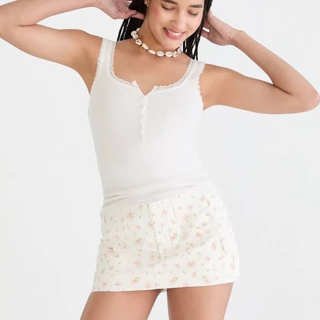 Aeropostale Women's Seriously Soft Lace-Trim Henley Cami