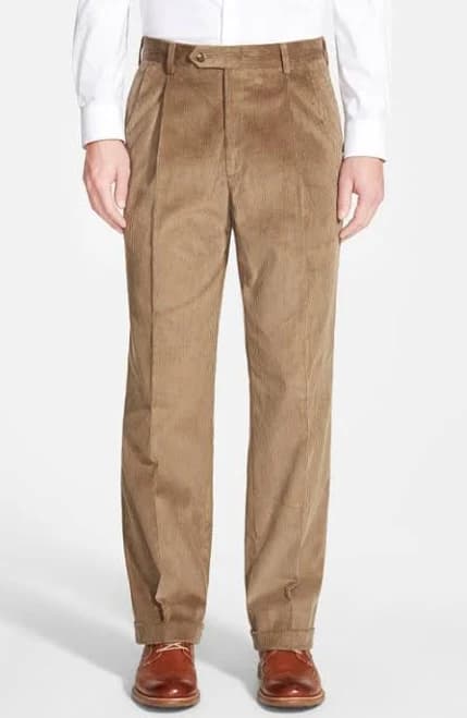 Berle Men's Italian 8-Wale Luxury Corduroy Pleated Trousers