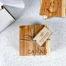 Custom Engraved Coasters Set, Personalized Wooden Coasters Set of 4 or 6, Personalized Housewarming Gift, Wedding Gift for Couple Home Decor