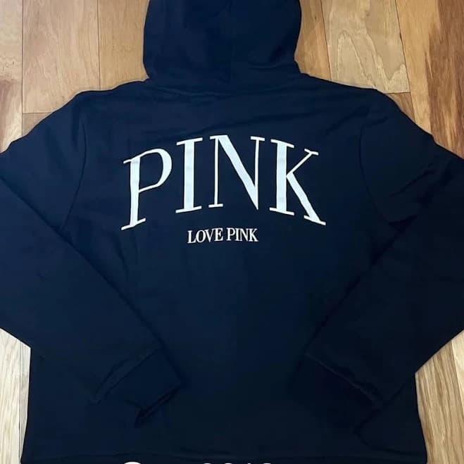 PINK VS BLACK SWEATSHIRT FULL ZIP HOODIE WHITE LOGO - New Women | Color: Pink | Size: XL
