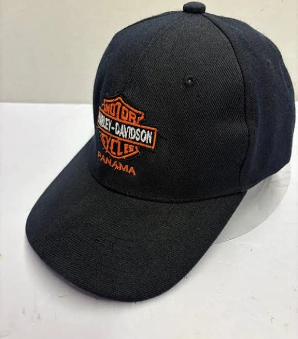 Harley Davidson Hat Black Cap Black/Orange Embroidered Logo Panama