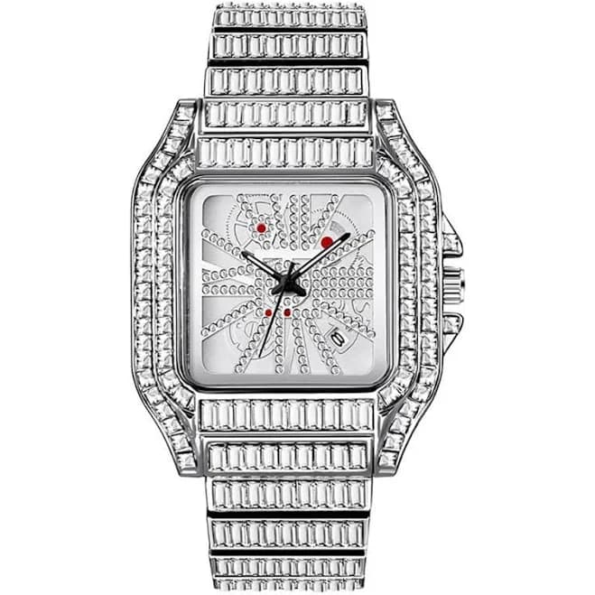 Iced Out Square White Gold Watch