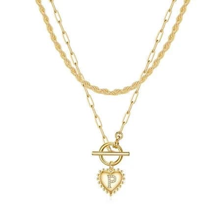 Tingn Women's Layered Gold Heart Pendant Necklace