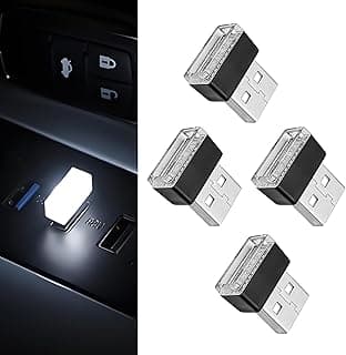 4 PCS USB LED Car Interior Ambient Lighting Kit, Portable Plug-in Atmosphere Lamp Decor Night Light, Universal Vehicle Interior Accessories for Most Cars (White)